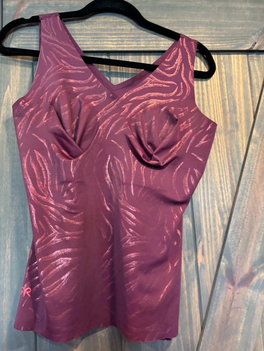 Ruby Ribbon Plum V-Neck Metallic Tiger Tank. Very gently used. Like new.